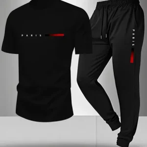 Men's Matching Outfit Set: Graphic Crew Neck T-Shirt & Printed Sweatpants Joggers | Casual Short Sleeve Tee and Athletic Lounge Pants Set